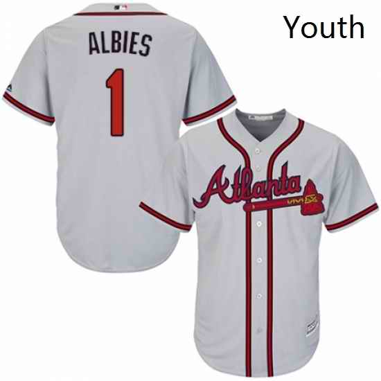 Youth Majestic Atlanta Braves 1 Ozzie Albies Replica Grey Road Cool Base MLB Jersey